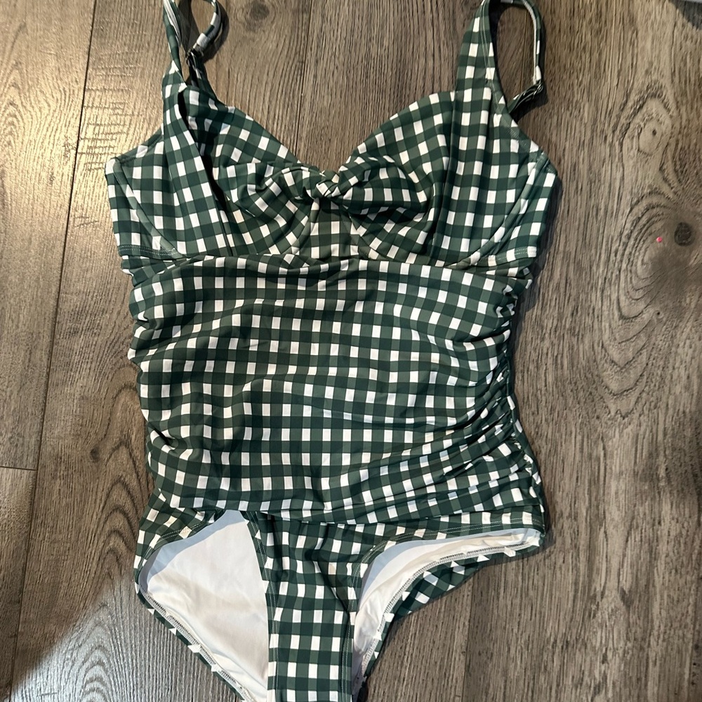 Green Checkered One-Piece Swimsuit